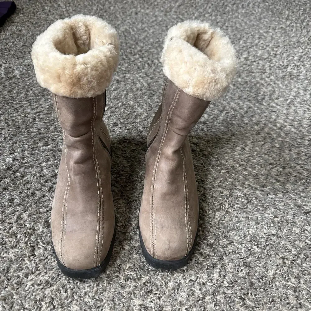 Martino Canada Shearling Brown Leather Boots Women’s Size 10 B Zip Winter
